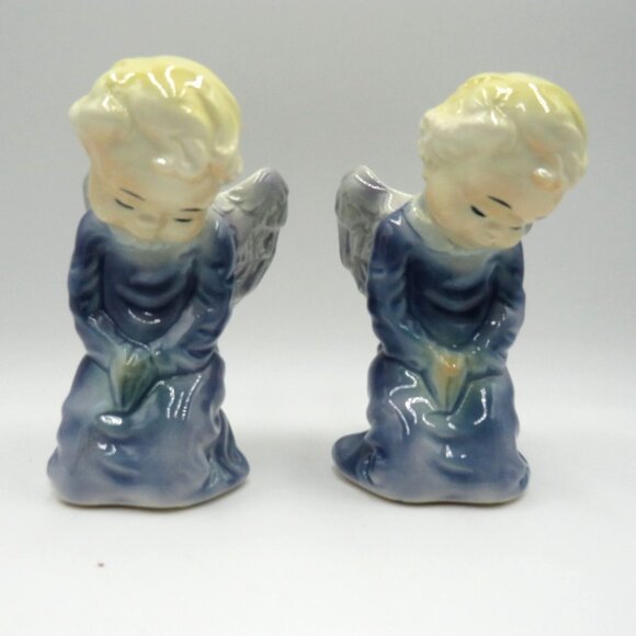 Vintage Ceramic Angel 6.5" Figurines Pair Kneeling Praying Hands Wall Pockets - Picture 3 of 9